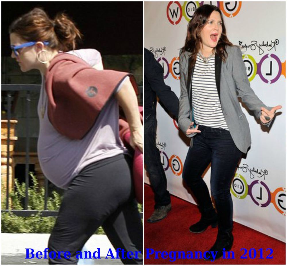 Drew Berrymore before and after pregnancy in 2012